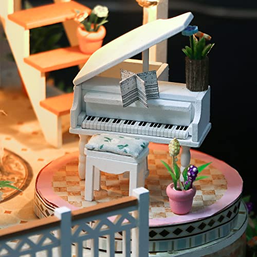 Cuteefun DIY Miniatur Rosanes Puppenhaus Kit mit Pool zum BAU Miniatur Haus Villa in Pink mit Musik Staubdichten Möbeln… – Bild 6