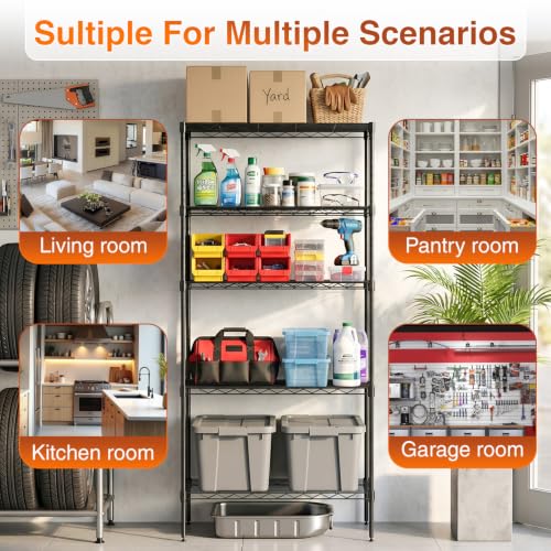 Image of BestOffice | 5-Tier Wire Shelf | 14 inch x 24 inch x 60 inch | Black | Storage Shelves Metal Shelving Kitchen Storage , Holds upto 750 lbs | Rust-Resistant, No-Tool Assembly | for Home, Garage
