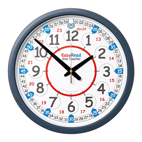 ertt EasyRead Time Teacher Kids Wall Clock - Learn The Time Children's Clocks - Teaching Clocks for Children for Classroom, Bedroom, Home-Schooling - Learning Clock for Kids with Blue Face (35cm)