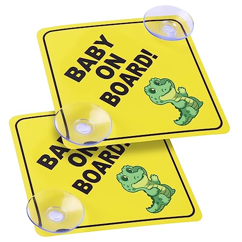 Image of cobee Baby on Board Car Warning Signs, 2 Pcs 5"x5" Safety Car Sign with Double Suction Cups, Baby in Car Sticker for Car Window Cling Reusable Durable Baby on Board Sticker Decal(Style-C)