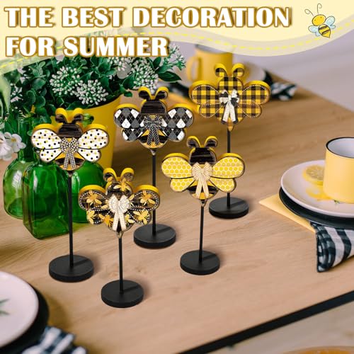 Image of Yousoontic 3 Pcs Summer Bee Tiered Tray Decorations Honey Bee Table Centerpiece Summer Wooden Sign for Home Kitchen Fireplace Mantel Shelf Decorations
