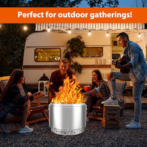 27" Smokeless Fire Pit with Air Switch, 304 Stainless Steel Wood Burning Fireplaces, Portable Outdoor Bonfire Pit for Camping, Bonfires