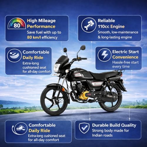 Image of TV-S Radeon Black Edition Motorcycle | 110cc Commuter Bike with Electric Start, High Mileage, Comfortable Long Seat & Durable Build | Stylish All-Black Premium Finish