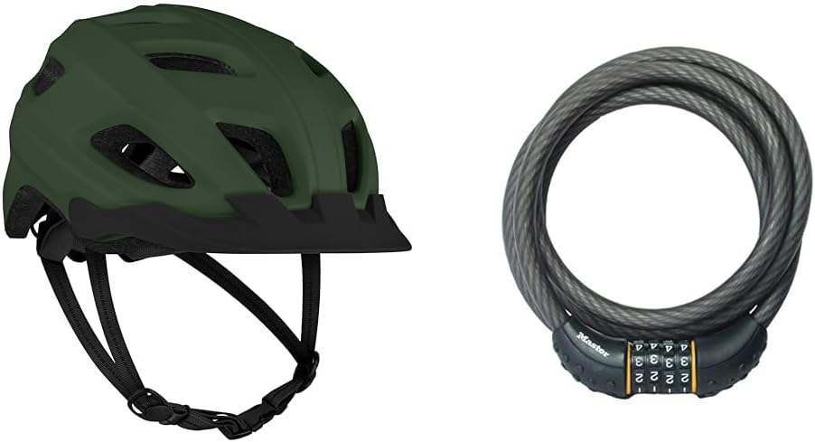 Retrospec Lennon Bike Helmet with LED Safety Light Adjustable Dial & Removable Visor - Adjustable Bicycle Helmet Bundle with Master Lock 6 ft Cable Bike Lock