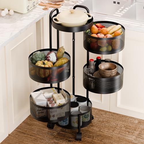 Estante giratorio de almacenamiento de cocina de 5 niveles para frutas y verduras, color negro