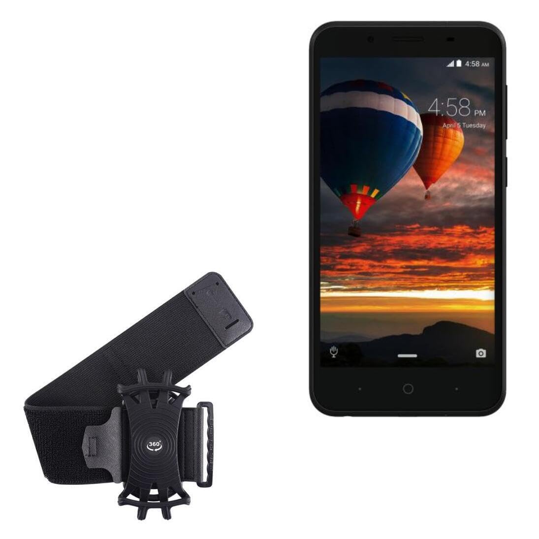 BoxWave Holster Compatible with ZTE Z667 GoPhone - ActiveStretch Sport Armband, Adjustable Armband for Workout and Running - Jet Black