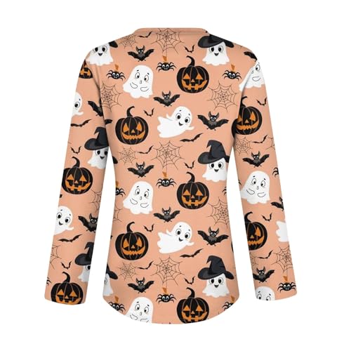 Ladies Long Sleeve Halloween and Christmas Decorative Button Tunic Basic V-Neck Casual Shirt Fashion Tops4