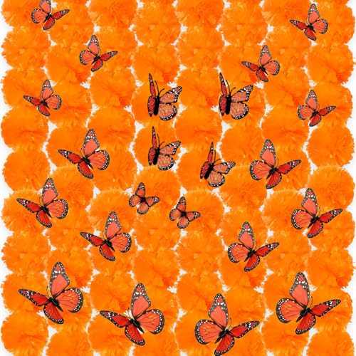 1 Juego de Decoraciones del Día de Muertos Que Incluye 50 Cabezas de Flores de caléndula y 24 Mariposas monarca para Diwali, Guirnalda de Bricolaje para el hogar Indio, Guirnalda para Manualidades de