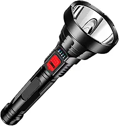 Lanterna LED Profissional de Longo Alcance (300m) – Tática, Recarregável e Potente – Construção Resistente para Segurança, Caça e Emergências