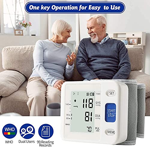 Image of Blood Pressure Monitor - Wrist Accurate Automatic High Blood Pressure Monitors Portable LCD Screen Irregular Heartbeat Monitor with Storage Case and Adjustable Cuff Powered by Battery - White
