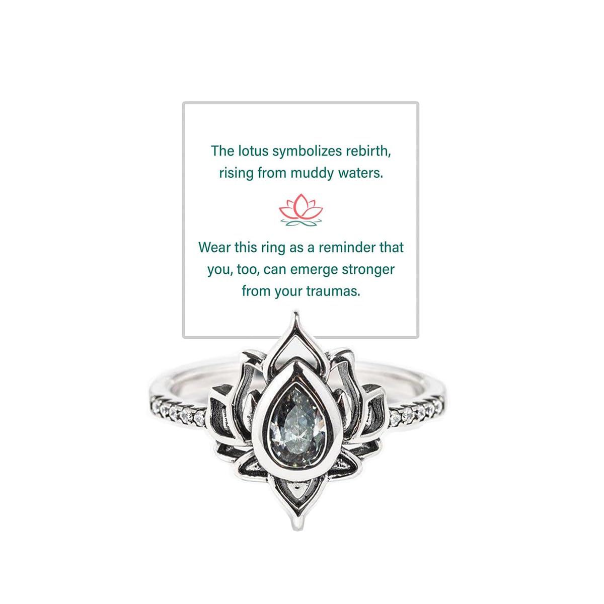 Lotus Flower Ring for Women, S925 FK MY TRAUMA Cubic Zirconia Inlaid Begin Again No Mud No Lotus Jewelry Let Go of Your Trauma Inspirational Gift for