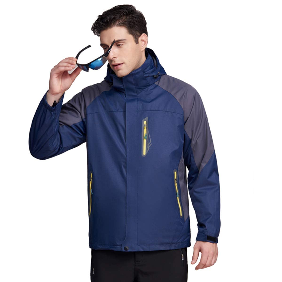 MU Chaqueta de Esquí Impermeable 3In1 para Hombre, Abrigo Espesado de Invierno Cálido, Transpirable Resistente a la Montaña Snowboard Ropa de Rompevientos/Navy/L