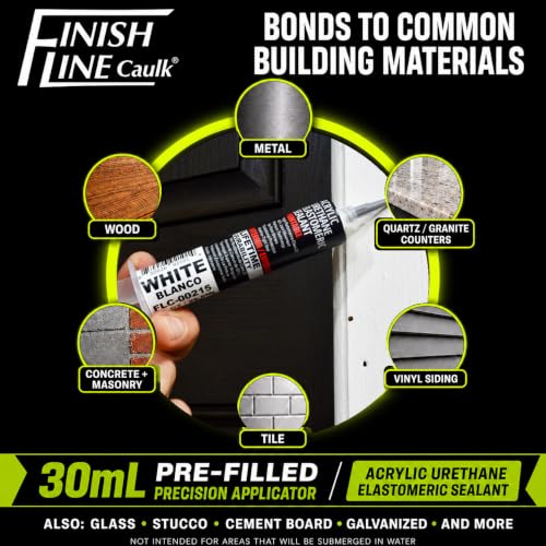 Image of Finish Line Caulk 30mL Pre-Filled Precision Caulk Applicator White 10-Pack | Clean, Controlled Application with Less Mess and Rework