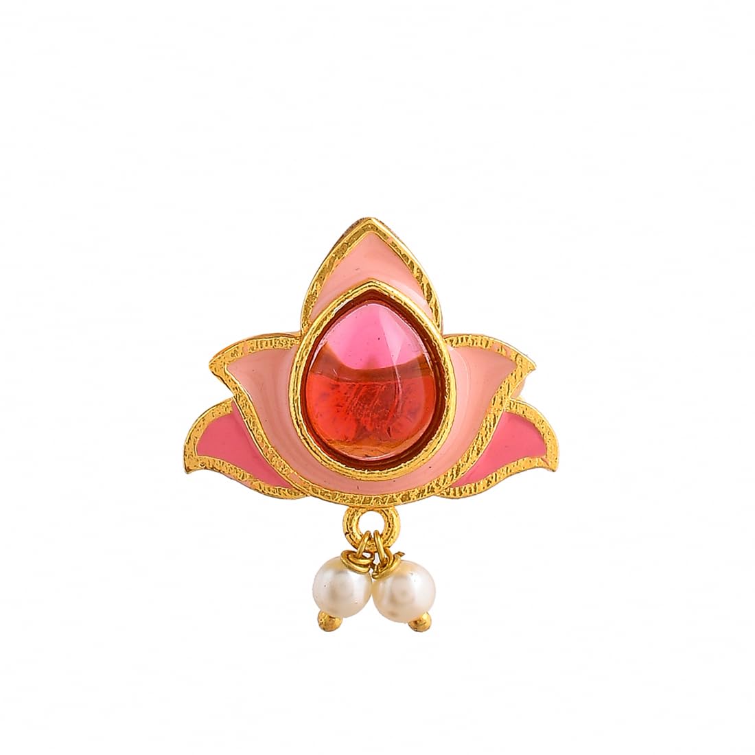 Forever More Floral Pink Stone and Pearls Ring|Enameled Ring For Women|Adjustable Ring|Wedding|Gift For Women|-image-45