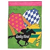 Dicksons マグノリア ガーデン 競馬 18 x 13インチ 耐候性 ポリエステル アウトドア フラッグ デコレーション 庭、庭、通路、グリーン、ピンク、ブルー、ダービータイム