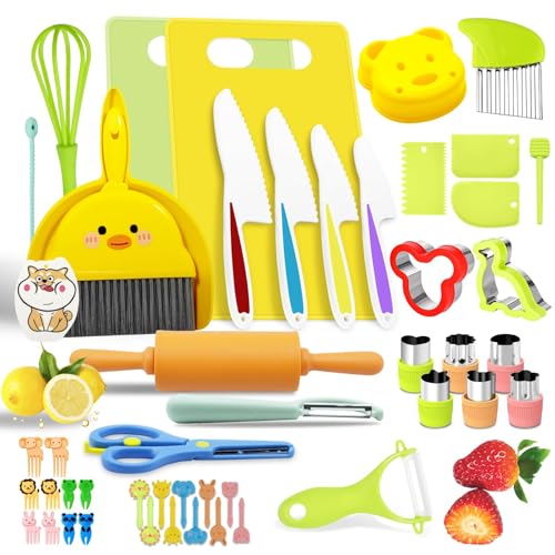 JOYBOY 47 Pièces Kit Couteaux Sécurité de Cuisine pour Enfants,Couteau pour Enfants pour Fruits,Pain,Légumes,Couteaux de Cuisine pour Enfants avec Couteau...