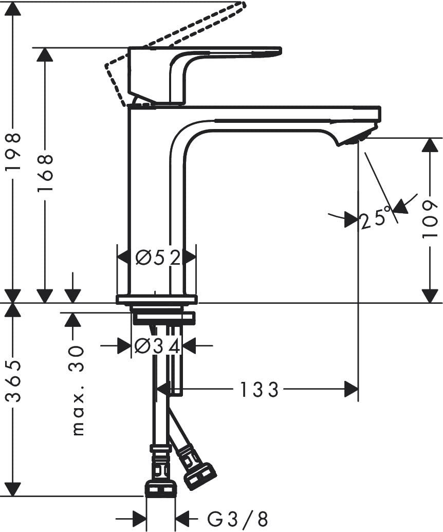 hansgrohe Rebris S - Waschtischarmatur ohne Ablauf, energiesparend (CoolStart), Wasserhahn Bad mit Auslauf Höhe 109 mm, Mischbatterie Waschbecken wassersparend (EcoSmart), Chrom, 72520000