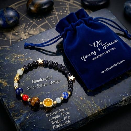 Image of Young & Forever Cosmic Energy Unisex Natural Stone Solar System Bracelet Collection - Eight Planets Healing Crystal Beads for Men & Women (Pack of 1)