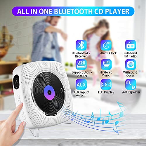 Gueray Tragbarer CD-Player für Wandmontage mit Wiederaufladbare Batterie Bluetooth Lautsprecher Fernbedienung LED… - Image 3