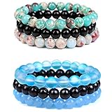 CASDAN 6 Pcs 8mm Semi-Precious Gemstones Beaded Bracelets for Women Men Healing Crystal Stone Bracelet Stretch Round Beaded Elastic Bracelets Unisex Jewelry Gifts（blue moon）