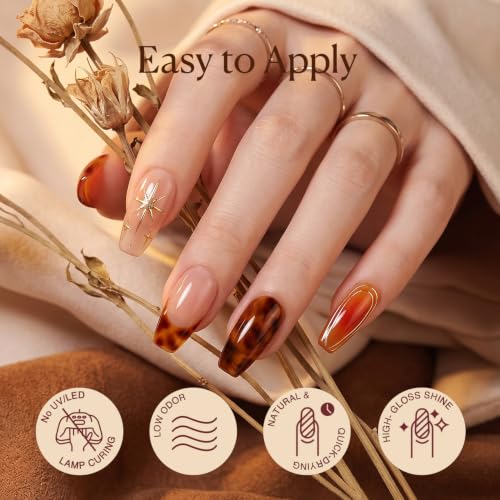 Image of AZUREBEAUTY Jelly Fall Nail Polish Set 4 Colors, Orange Peach Brown Shades | Translucent Glass-Like Finish | Juicy Sheer Tint | Quick-Dry Formula | Lightweight Natural Look | Fresh Glossy Effect