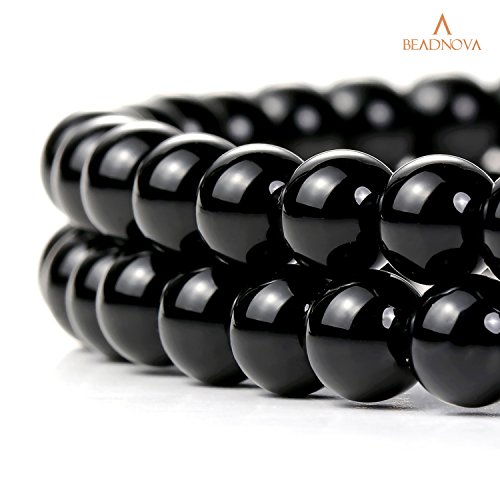 Image of BEADNOVA Black Onyx Beads Natural Crystal Beads Stone Gemstone Round Loose Energy Healing with Crystal Stretch Cord for Jewelry Making (6mm, 62-64pcs)