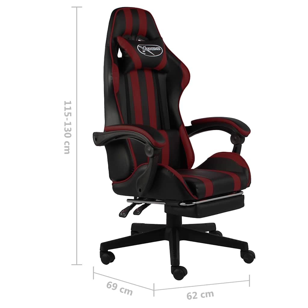 Sedia da gaming con poggiapiedi e ecopelle, colore: nero/vinaccia