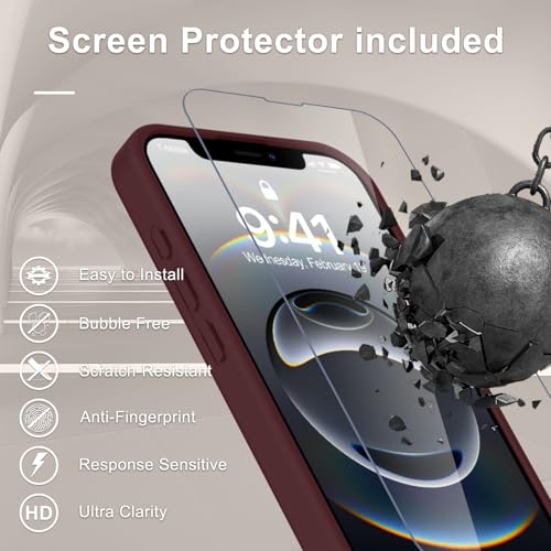 Image of YENAPOON for iPhone 17e Case, iPhone 16e Case, Matte Magnetic Phone Cover [with 1 Screen Protector] [Support for MagSafe] [Shockproof Military Grade Protection] Translucent Frosted Back, Wine Red