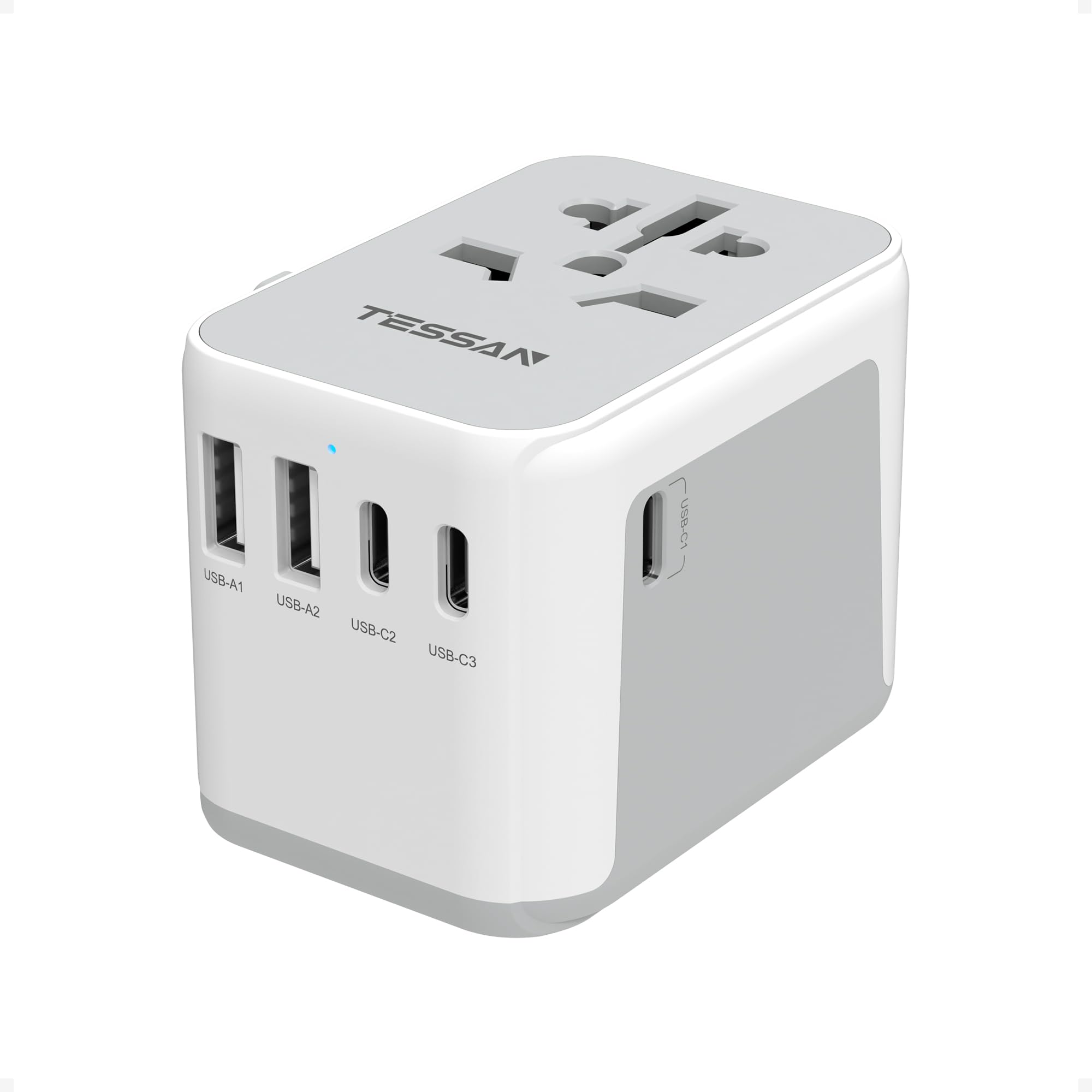 TESSAN Universal Travel Adapter 28W, International Power Adapter with 3 USB C 2 USB A Charging Ports, Worldwide Plug Adaptor for US to European UK Italy Ireland New Zealand (Type C G A I)