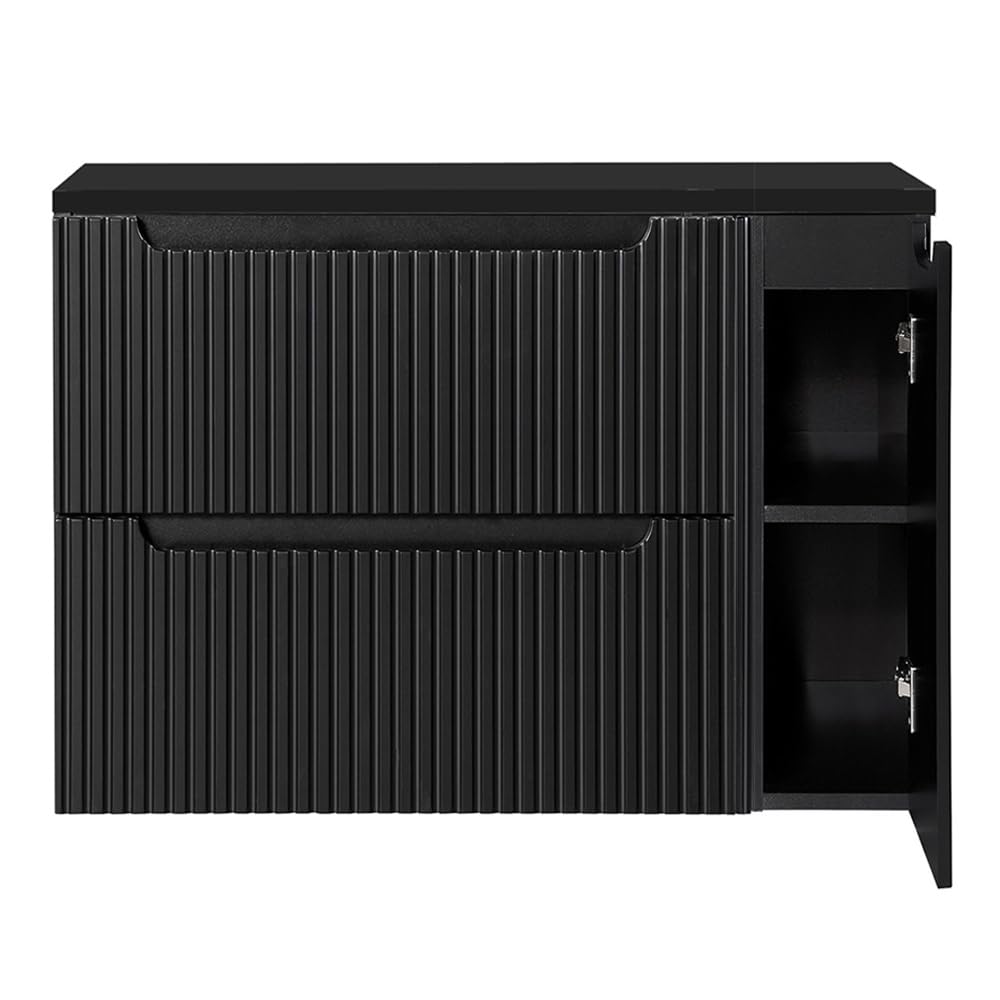 Lomadox Meuble de salle de bain - 100 cm - Noir - 2 tiroirs et 1 porte - Largeur x hauteur x profondeur : environ 100,4 x 59,5 x 40 cm