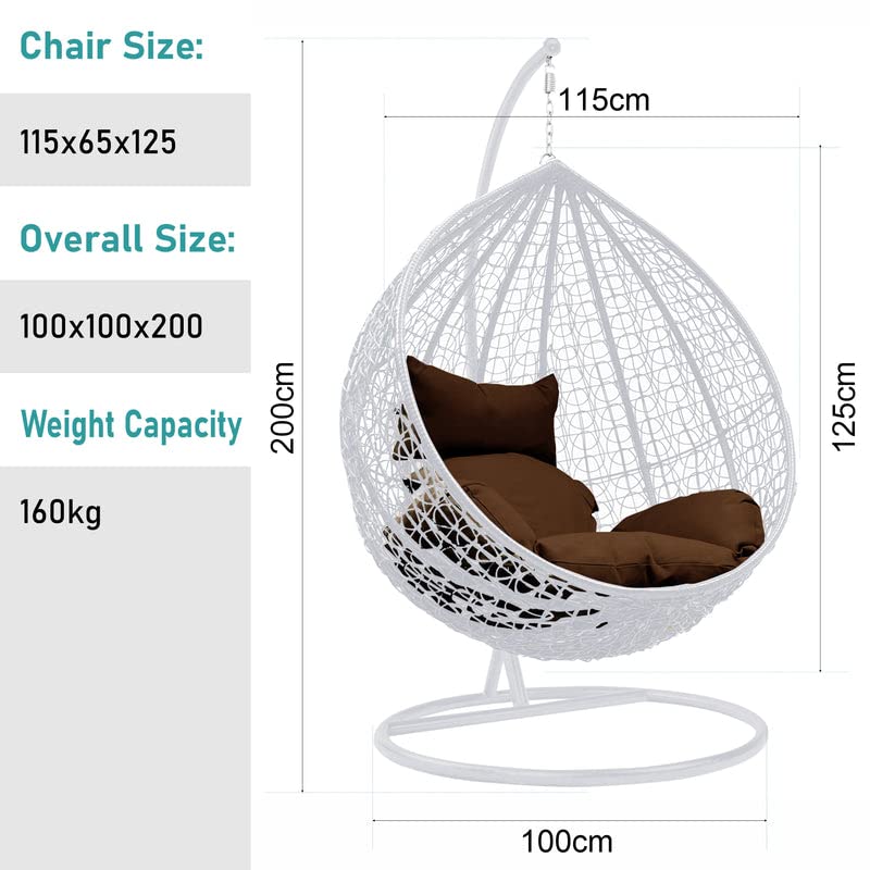Image of Zenheaven Single Seater Swing Chair with Stand & Cushion Outdoor Indoor Balcony Garden Patio,Powder Coated Frame,UV Protected Wicker,Premium Cushion AD-20