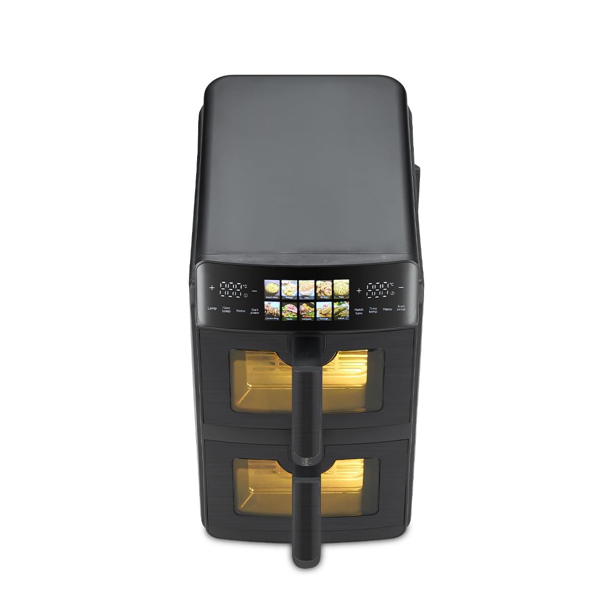 PRIXTON Friteuse à air verticale 10 L avec Double Panier 5 L + 5 L, 2600 W, Air fryer sans huile avec 2 Paniers indépendants, écran LED tactile, 10 Programmes, 80–200 °C, Fenêtre et éclairage