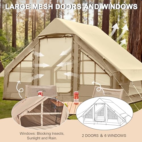 Image of Inflatable Tents for Camping,Easy Blow Up Tent with Hand Pump,4 Seasons Waterproof Air Inflatable Camping Tent House for Family Weekend Camping