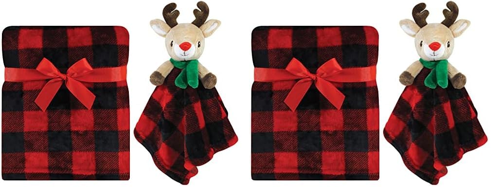 Hudson Baby Unisex Baby Plush Blanket with Security Blanket, Rudolph, One Size (Pack of 2)