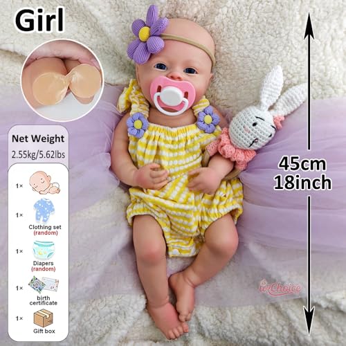 Generisch 45 cm Silikon-Reborn-Baby, Mädchen, mit offenem Mund, realistisches Neugeborenes mit großen Augen, lebensechte, gewichtete Puppe für Weihnachten – Bild 3