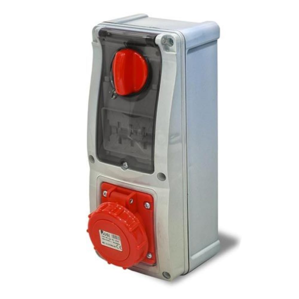 Presa interbloccata verticale con sezionatore interruttore, con fondo, con interruttore magnetotermico, 380V, 5 poli 3P+N+T, 63A, IP67 - Rosi 16.463R6MT