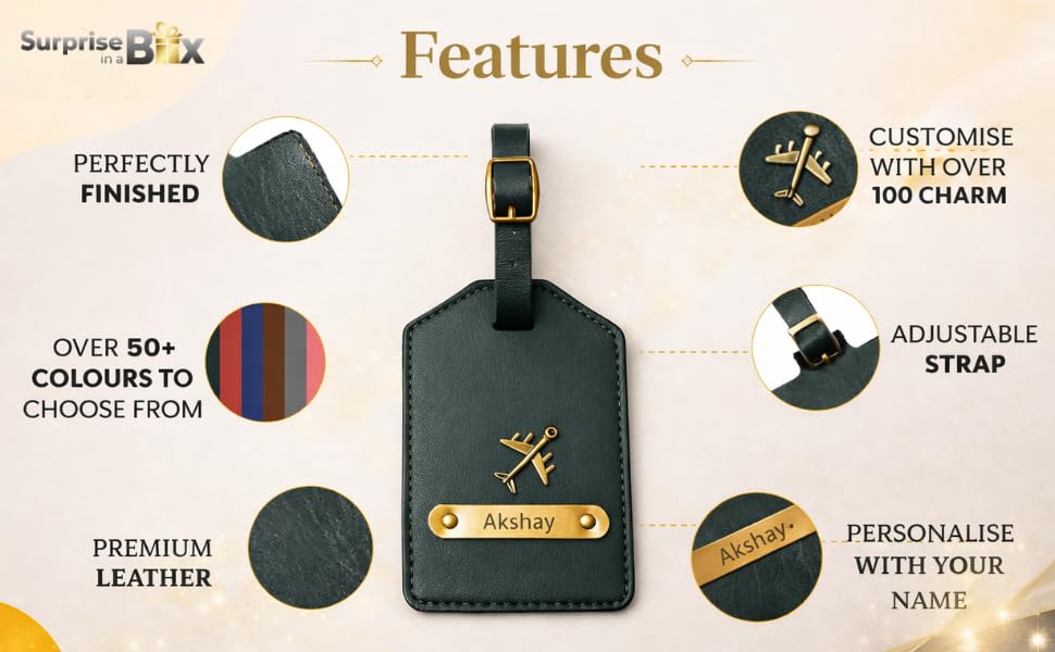 Image of Personalised Leather Family Travel Gift, Tan Luggage Tags in Gift Box (Multicolor)