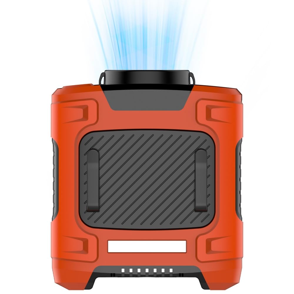 Suzii Clip On Portable Waist Fan - 10000mAh 24H Runtime & SOS Light, Hands-Free Cooling for Construction, Camping and Office - Orange