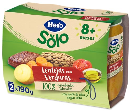 Hero Baby Recetas Caseras Tarritos de Lentejas con Verduritas - Para Bebés a Partir de los 8 Meses - Pack de 2 x 190 gr