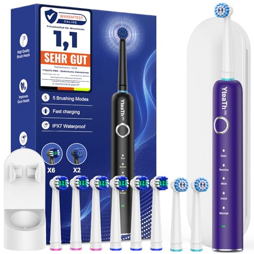 Cepillo de Dientes Eléctrico de Rotación Adultos con 8 Cabezales - Cepillo Electrico con Estuche de Viaje, 5 Modos, IPX7 Impermeable, Cepillo Dientes Electrico Viaje Recargable, Morado Oscuro