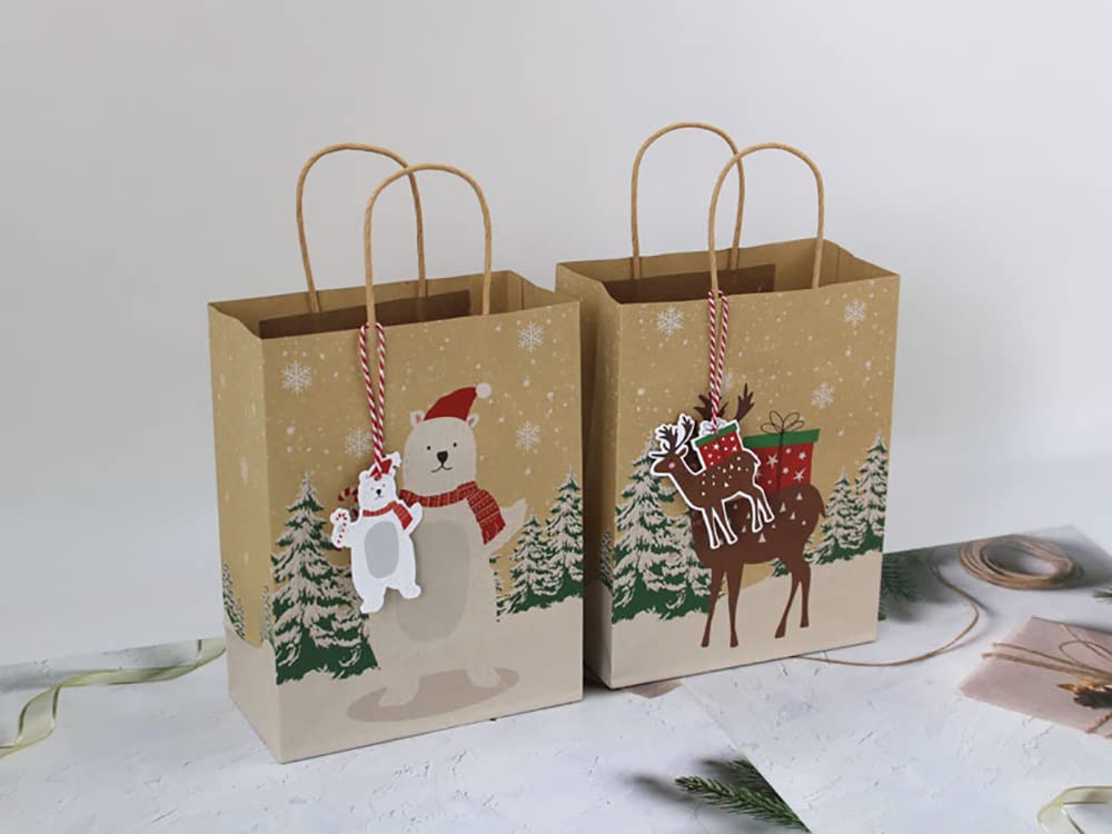 Confezione Regalo di Natale con Carta da Appendere Modellata, Confezione Regalo per Lo Shopping, Borsa Tote Natalizia da 24 Pezzi, Borsa Regalo in Pelle di Fascia Alta