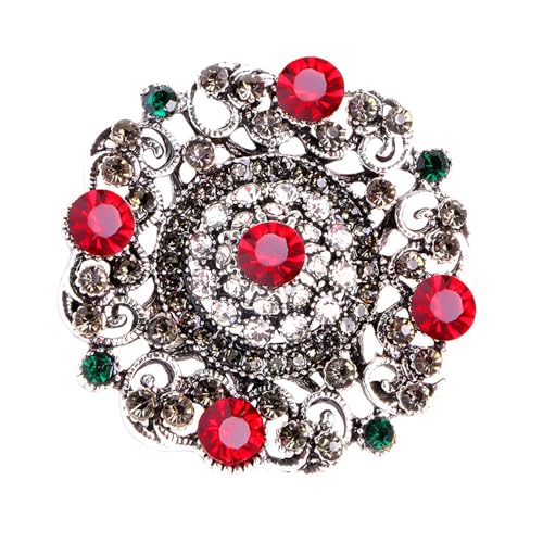 Image of Antique Round Rhinestone Brooch Pin for Women Girls Vintage Baroque Red Green Crystal Boho Style Brooches Lapel Pins Elegant Dress Accessories Christmas Wedding Festival Ornament Jewelry Gift