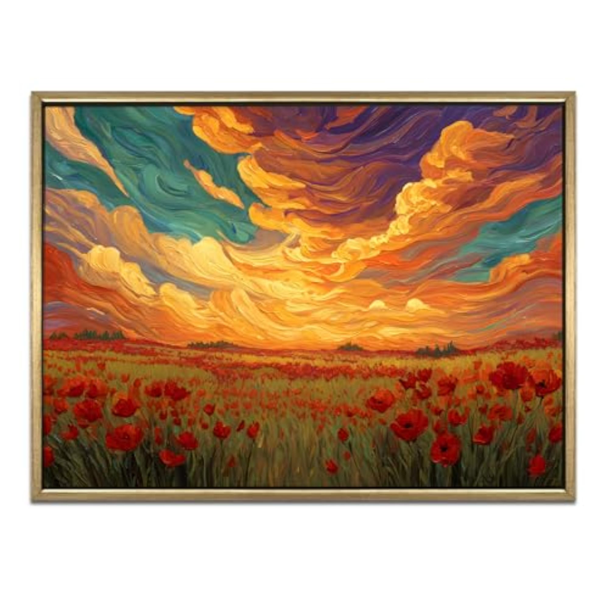 Poppy Field Symphony Vibrant Sunset Meadow Canvas Wall Art