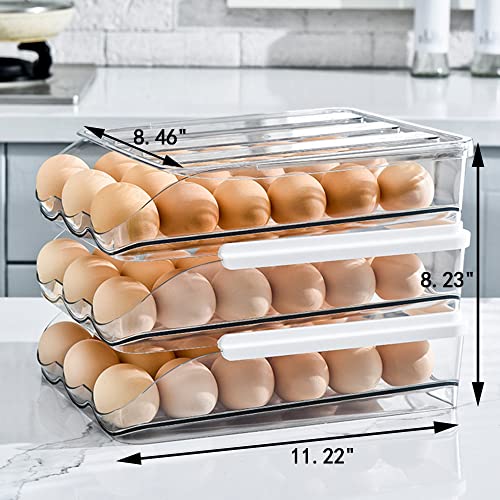 memeyou Large Capacity Egg Holder For Refrigerator Auto Rolling Egg Container Organizer Tray Bins Stackable Fresh Storage Box For Fridge Plastic Clear(3 Layers) - Image 3