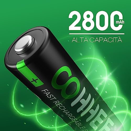 OOHHEE Batterie AA Ricaricabili 16 Pezzi, 1200 Tech AA Batterie, Ni-MH 2800mAh AA Batteria, Bassa autoscarica 1.2V AA Batteria, con 4 x Scatole di Protezione Batteria - Immagine 1