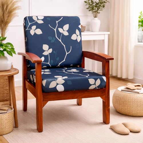 Image of STITCHNEST 'Contour Fit Series' Stretchable Printed Wooden Sofa Cover (Pack of 2) - Elastic Wooden Chair Cover | Wooden Sofa Seat Cover | Size - 20-21 x 20-21 x 3-5 in