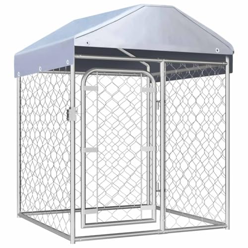 vidaXL Canile da Esterno con Tetto Box da Giardino Recinzione per Cani Gabbia Protezione Recinto Sicurezza Animali 100x100x125 cm Argento in Acciaio
