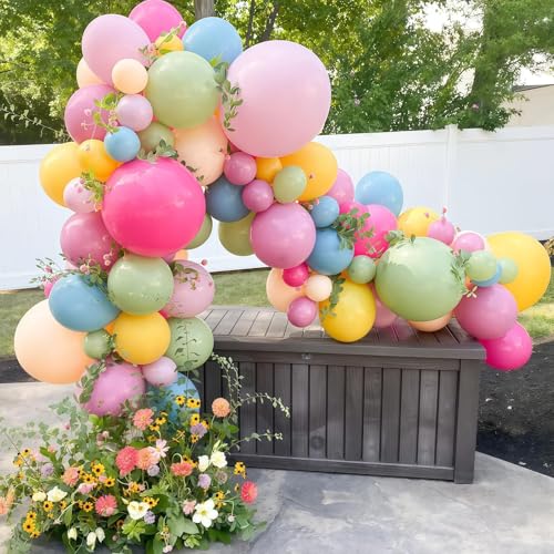 Image of Boho Rainbow Balloons Retro Colorful Floral Balloon Assorted Colors Groovy Garden Wild Flower Daisy Baby in Bloom Baby Shower Birthday Balloons Party Decorations, Vintage Pink Blue Green Yellow Purple
