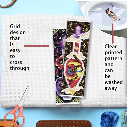 Image of FREEBLOSS 6pcs Potion Cross Stitch Bookmark Kit 11CT Stamped Cross Stitch Kit DIY Embroidery Bookmarks Set with Felts Backing Instructions for Adult Beginners 8 inchx2.4 inch