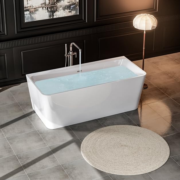 Image of Empava 67 inch Freestanding Bathtub, Back to Wall Soaking Tub | Luxury Acrylic Stand Alone Tub Included Overflow and Drain for Bathroom, Glossy White,cUPC Certified